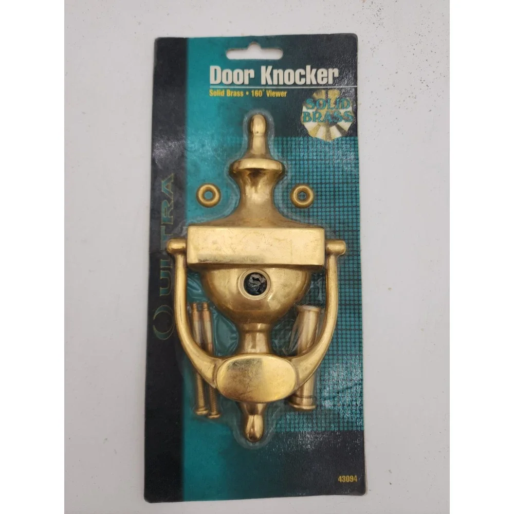 New Ultra Hardware Solid Brass Door Knocker W/ 160° Viewer Peephole